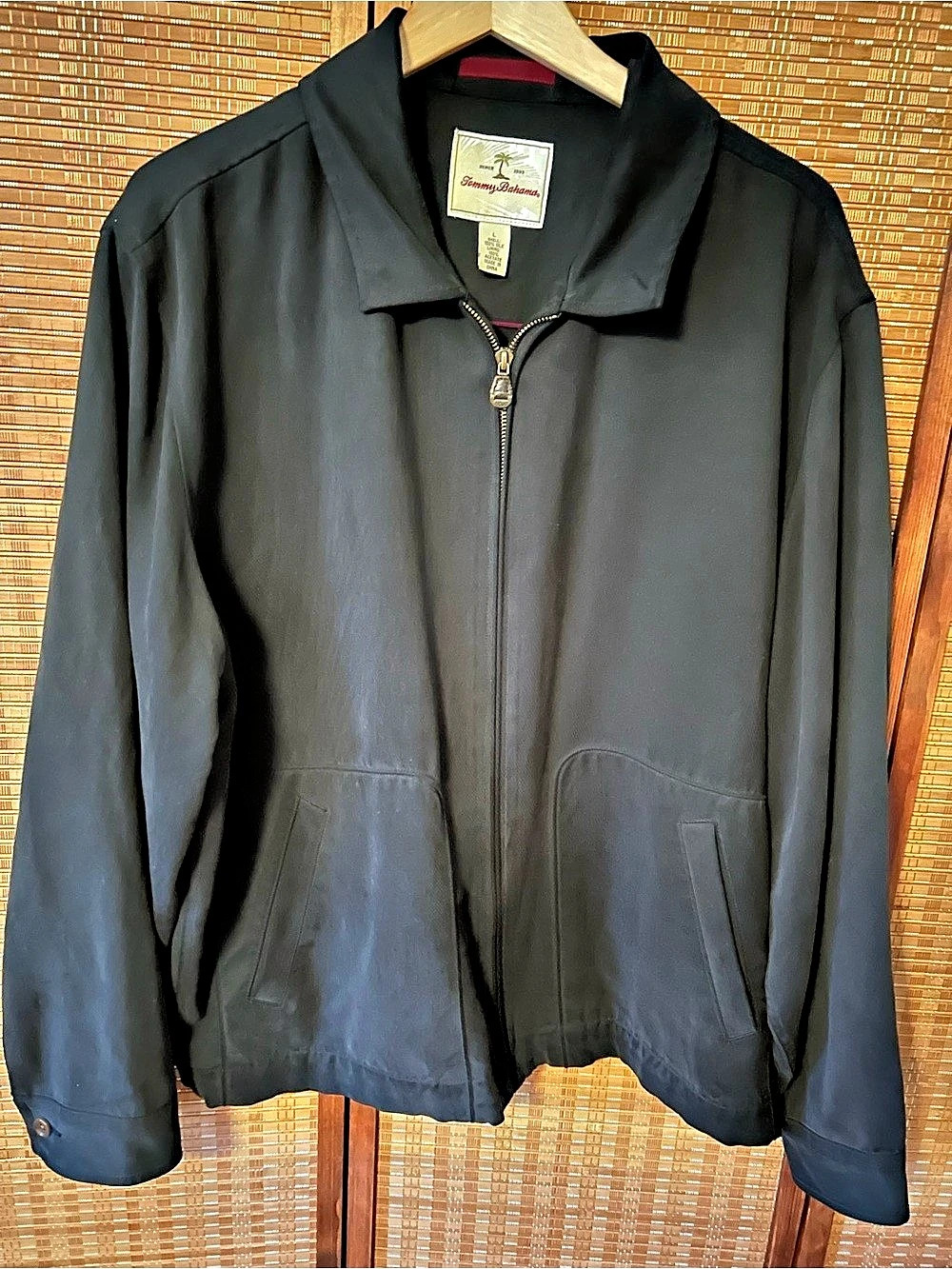 Tommy Bahama Men’s 100% Silk Black Full Zip Jacket Size L Lightweight Lined